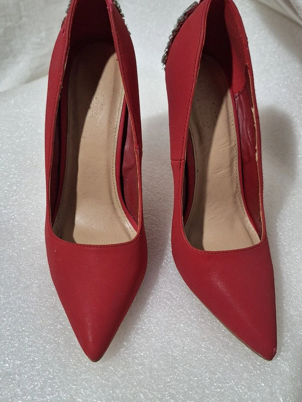 Red Jeweled Pointed-Toe Stiletto Pumps - Women